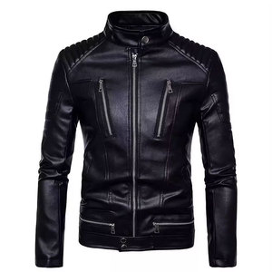 เสื้อแจ็คเก็ตหนัง PU ทรงสลิมฟิตสำหรับผู้ชาย ยี่ห้อ Econex Sports ป้องกันลม สไตล์ลำลอง แต่งหมุด ปกคอพับ ปิดด้วยซิป สีพื้น ทรงปกติ - Product Image 1