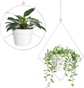 Pots à fleurs suspendus de fabrication indienne, forme diamantée circulaire, blancs, pour plantes vertes d'intérieur, pots décoratifs - Product Image 1