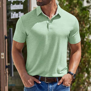 Camisetas de manga corta de verano color verde melocotón, camisetas polo a rayas, ropa informal de negocios para hombre, camisetas polo. - Product Image 5