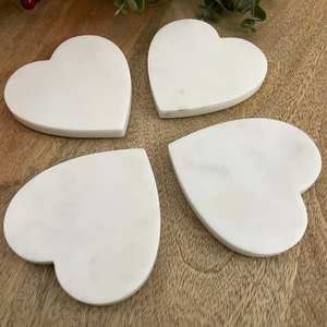 Natural White <b>Marble</b> Heart Shape Coaster <b>Set</b> With Elegant Stone Finish For Valentine’s Day Home Decor <b>Coffee</b> <b>Table</b> Protection - Product Image 3