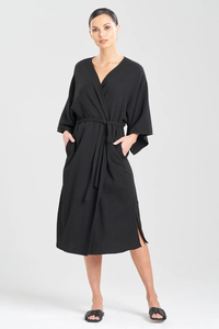 Bata Kimono Negra para Mujer, Estilo Envolvente, Larga hasta el Suelo, con Cinturón, Ropa de Estar por Casa de Lujo, Informal, Ecológica - Product Image 3