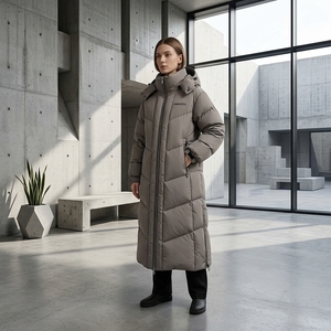 Manteau long matelassé gris unisexe avec capuche, style doudoune épaisse, chaud pour l'hiver, streetwear d'extérieur, personnalisable - Product Image 5
