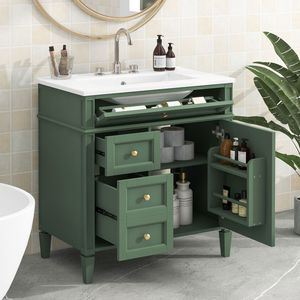 Modern 30\" Bathroom Vanity with Top Sink Single Sink Bathroom Van & <b>2</b> <b>Drawers</b> Stylish <b>2</b>-Paneled <b>Storage</b> Cabinet Tip-Open <b>Drawer</b> - Product Image 3