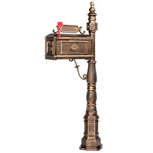 Cassetta Postale Decorativa in Alluminio Pressofuso Stile Antico con Palo e Targa per Indirizzo, Robusta e di Grande Dimensione - Product Image 1