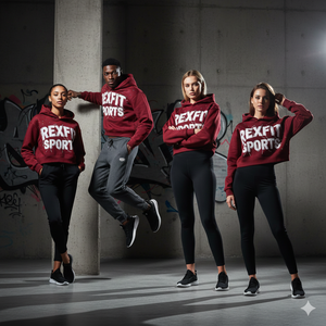 Sweat à capuche court en molleton de coton premium Maroon Rexfit Sports, imprimé strass, streetwear, pour homme et femme, vêtements décontractés - Product Image 6