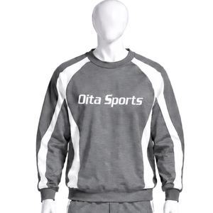 Sweat-shirt gris à col rond pour homme, avec empiècements latéraux contrastants, manches longues, pull athlétique décontracté, vêtements de sport pour l'entraînement, vente en gros - Product Image 1