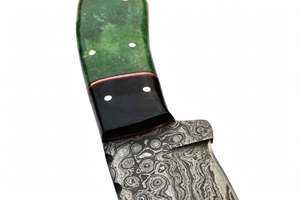 Cuchillo de Cocina Artesanal de Acero Damasco con Diseño de Gota de Lluvia, Mango de Resina Verde y Negra, Cuchillo para Rebanar - Product Image 3