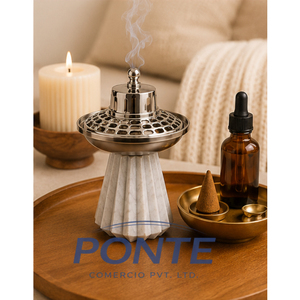 Brûleur d'encens en laiton plaqué argent de luxe, écologique, élégant, artisanal, porte-encens Dhoop Dani Bakhoor pour la décoration de la maison - Product Image 4