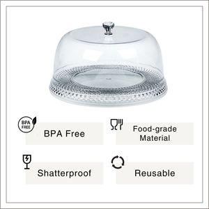 Plateau à gâteau transparent en plastique anti-poussière, qualité alimentaire, similaire au verre, fabriqué à Taïwan, avec dôme en forme de diamant. - Product Image 2