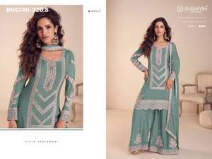 Ensemble Kurta-Plazzo & Dupatta en Chinon véritable brodé de qualité supérieure, spécial Aïd, achat en ligne, fournisseur mondial en Inde - Product Image 3