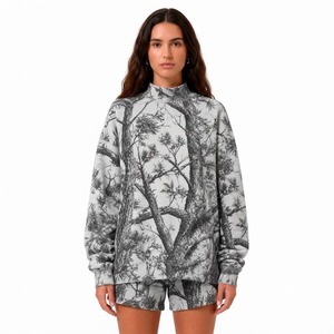 Conjunto de Dos Piezas de Sudadera de Manga Larga con Cuello Alto y Pantalones Cortos de Camuflaje para Mujer, Informal, Cómodo, Transpirable, de Forro Polar, para Otoño - Product Image 3