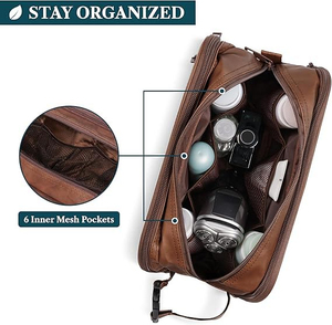 Leather <b>Cosmetic</b> <b>Case</b> Medium Size Zipper Closure Multi Function Classic Style Travel Toiletries Organizer Bag - Product Image 3