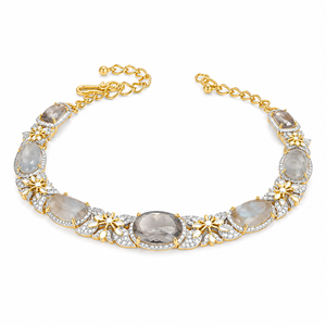 Attractive 925 <b>Silver</b> Gold Plated Grey Oval Gemstone Bracelet for Women Wedding Party Gift Jewelry Handmade Wholesale Gift Set - Product Image 2