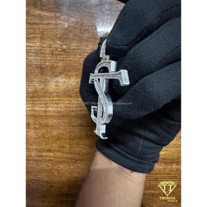 Colgante con Letras del Alfabeto TS, Completamente Engastado con Diamantes Moissanite VVS, Accesorio de Moda Urbana Personalizado de Alta Gama - Product Image 2