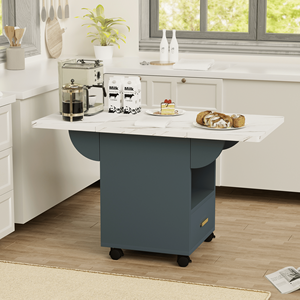 39.4\" Wood <b>Folding</b> Dining <b>Table</b> with 4 Wheels Portable End <b>Table</b> for Home Storage <b>Kitchen</b> Islands & Carts - Product Image 1