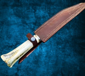 Handmade Damascus Steel Hunting <b>Knife</b> <b>Bone</b> <b>Handle</b> Fixed Blade <b>Knife</b> Buffalo leather Sheath include Best For Hunting & camping - Product Image 4