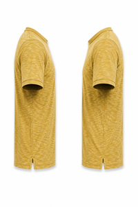 เสื้อยืดแขนสั้นผู้ชายสีเหลืองล้วน แห้งเร็ว ทรงปกติ พิมพ์ลายโลโก้ด้านหน้า ผ้าถักโพลีเอสเตอร์ลำลอง - Product Image 4