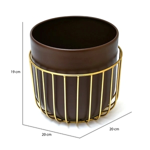 Support de pot de fleurs d'intérieur marron foncé de qualité supérieure avec cadre en fil doré géométrique, support emboîtable pour l'esthétique de la maison et du bureau - Product Image 3