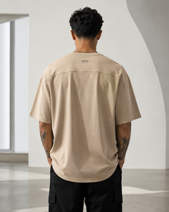 T-shirt décontracté Rits pour homme, noir, col rond, manches courtes, imprimé lettres, bordure contrastante, en coton éponge délavé, écologique et respirant - Product Image 5