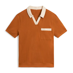 <b>Men's</b> <b>Brown</b> Knitted Short Sleeve Polo <b>Shirt</b> With Pocket Casual Solid Color Top - Product Image 4