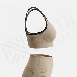 Ensemble de vêtements de sport sans manches pour le yoga, style côtelé, comprenant un legging, un soutien-gorge et un crop top, sans couture, pour le fitness et les activités sportives - Product Image 3