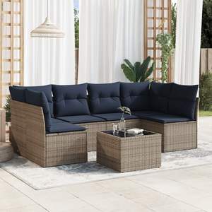 Juego de sofás de patio de ratán sintético gris de 7 piezas con cojines, sofás de jardín - Product Image 1