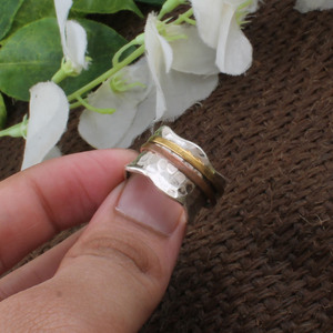 Wholesale Classic 925 Sterling Silver Hammered <b>Spinner</b> <b>Ring</b> Tri Color Brass Copper Spinning Band Anti Anxiety Meditation Party - Product Image 1