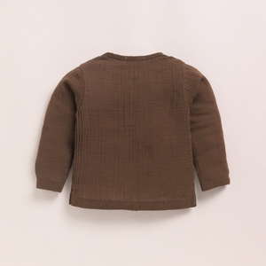 Premium Quality Organic <b>Muslin</b> Long Sleeve Henley T-Shirt Cocoa Whisper-Hand Washed for Ultimate Comfort <b>Baby</b> T-Shirts - Product Image 2