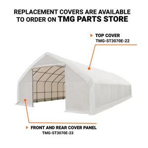 Tettoia per Stoccaggio TMG ST3070E 30FT X 70FT, Resistente, con Copertura in PE da 11 oz, Porte a Scorrimento, Pareti Diritte e Tetto a Falda per Stoccaggio Esterno - Product Image 3