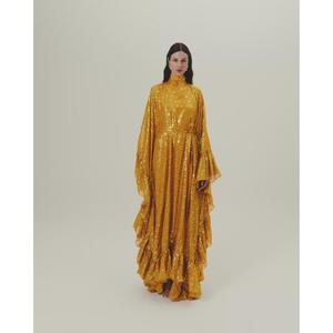 Vestido Elegante Hecho a Mano en Color Rosa, Largo hasta el Tobillo, Corte en A, Cuello en V, Manga Capa, Color Sólido, Ecológico, Transpirable, Viscosa/Seda - Product Image 1