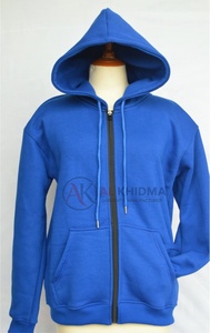เสื้อฮู้ดซิปหน้าสีน้ำเงินรอยัลสำหรับผู้ชาย แขนยาว คอริบ ผ้าฝ้าย 100% สไตล์ฮิปฮอป - Product Image 4