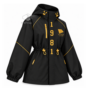 NCBW Chaqueta Impermeable con Capucha Negra para Mujer, Cortavientos con Cremallera Completa, Cintura Ajustable con Cordón, Puños Elásticos, Abrigo Anorak para Exteriores - Product Image 2