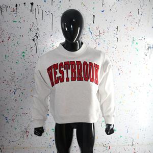 WESTBROOK ASH GREY <b>Mock</b> <b>Neck</b> Sweatshirt 100% RED Applique Embroidery wide <b>neck</b> Sweatshirt Finer Threads - Product Image 3