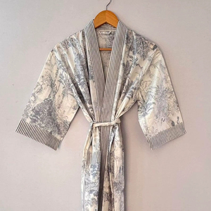 Cotton Kimono Cotton Block Print Festival Clothing Women's Robes 100% Cotton Block Print Kimono Women's Safari-Print Bathrobe - Product Image 1