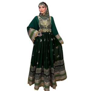 Vestidos de Novia Afganos Kuchi Hechos a Mano, Étnicos, Tribales, Tradicionales, con Apliques de Encaje Bordado y Volantes, Vestidos de Fiesta para Mujer, Corte en A - Product Image 1