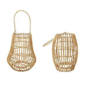 Lanterne scandinave en rotin, porte-bougie suspendu à lattes ouvertes, lanterne de jardin en verre, support de bougie, lumière décorative intérieure - Product Image 1