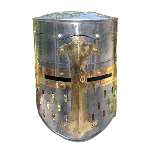 หมวกนักรบเทมพลาร์ยุคกลาง ชุดเกราะอัศวินครูเสด อุปกรณ์เสริมเหล็กโบราณ สำหรับการจำลองสถานการณ์ทางประวัติศาสตร์ ตกแต่งบ้าน - Product Image 1