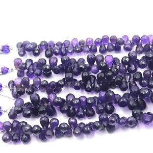 พลอยอเมทิสต์ทรงหยดน้ำตาแบบเหลี่ยมเพชรพลอยประดับอัญมณีบริโอเลตต์อเมทิสต์ธรรมชาติลูกปัดอเมทิสต์ขนาด6x10-9x13มม. 8นิ้ว - Product Image 1