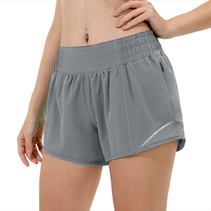Shorts de course pour femmes avec logo personnalisé du fabricant OEM, vente en gros, shorts de sport taille haute pour femmes avec poche zippée - Product Image 1