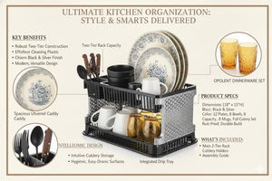 Smart Space-Saving Dish <b>Drying</b> <b>Rack</b> – Stylish 2 Tier Kitchen Organizer with Detachable Accessories - Product Image 3