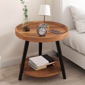 Modern Teak Wood <b>Side</b> <b>Table</b> <b>Round</b> Minimalist Bedside <b>Table</b> Solid Teak End <b>Table</b> with Shelf - Product Image 2