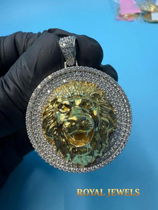 Pendentif personnalisé en forme de tête de lion, argent sterling 925, incrustation de moissanite, plaqué or 18 carats, or rose, bijoux hip hop - Product Image 1