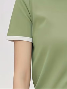 เสื้อยืดคอกลมสีพื้นสำหรับผู้หญิง ทรงหลวม พิมพ์โลโก้ เป็นมิตรกับสิ่งแวดล้อม แห้งเร็ว น้ำหนักเบา สวมใส่สบาย เหมาะสำหรับฤดูใบไม้ผลิ/ฤดูร้อน สไตล์ลำลองและสปอร์ต - Product Image 4