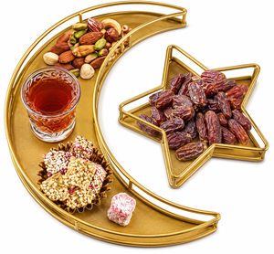 Ensemble de plateaux de service et de rangement en métal doré, motif lune et étoile, décoratif, pour fruits secs, collations, bonbons et noix, décoration de la maison, Ramadan, Aïd - Product Image 3