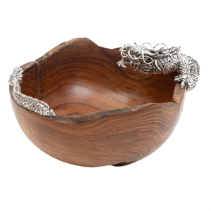 Tazón de Madera para Servir con Detalle de Hoja de Metal en Forma de Bolardo, Tazón Redondo de Madera para Ensaladas y Frutas, Vajilla para Mesa de Hotel o Restaurante - Product Image 4