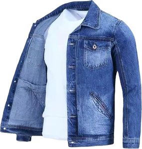 Veste en jean pour homme de haute qualité, en coton épais, noire, bleu marine, broderie personnalisée, logo surdimensionné, veste en jean pour homme - Product Image 4