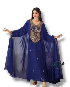 Ensemble 2 pièces de luxe AWAIS HOUSE pour femmes musulmanes, robe longue en velours uni perlé, coupe trapèze, pour soirée/formelle - Product Image 1