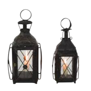 <b>Set</b> Of 2 Black Iron & Glass Geometric Floor <b>Lantern</b> Candle Holders Indoor Outdoor Metal <b>Lantern</b> <b>Set</b> Classic & Modern Home Decor - Product Image 4
