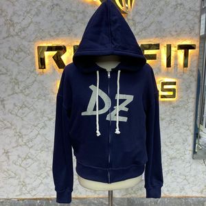 เสื้อฮู้ดซิปเต็มตัวสีน้ำเงินกรมท่าแบบสั่งทำพิเศษสำหรับผู้ชายและผู้หญิง ทรงโอเวอร์ไซส์ ผ้าฝ้ายฟลีซ พิมพ์ลายโลโก้ รับผลิตแบบ OEM ODM - Product Image 1