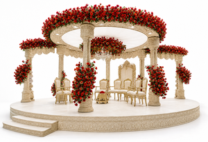 Mandap Triple para Bodas Gujarati, Estilo Triveni Hindú, con Pilares de Fibra, Portátil, Nuevo, Tamaño Personalizable - Product Image 3